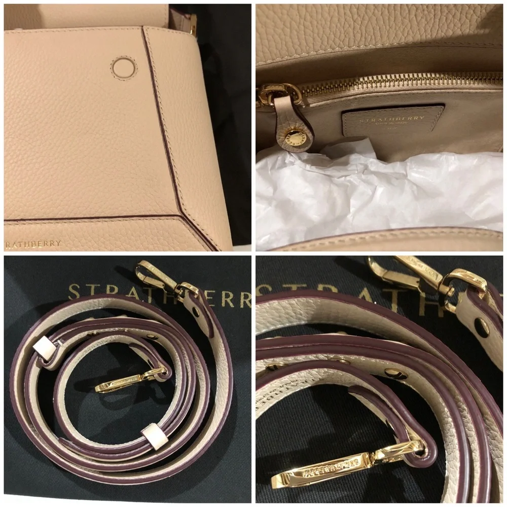 Strathberry Calf Leather Mosaic Top Handle Crossbody Bag in Oat Gold Hadware NWT - Picture 9 of 16